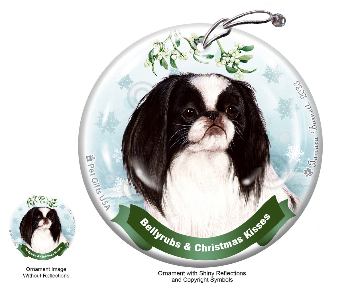 Japanese Chin Bellyrubs and Christmas Kisses Ornament