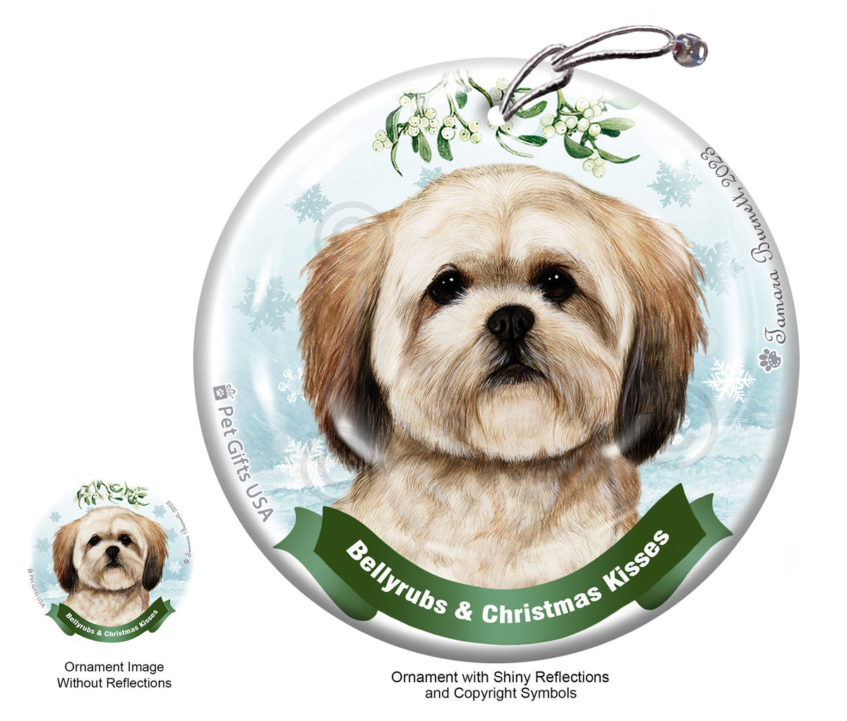Lhasa Apso Bellyrubs and Christmas Kisses Ornament