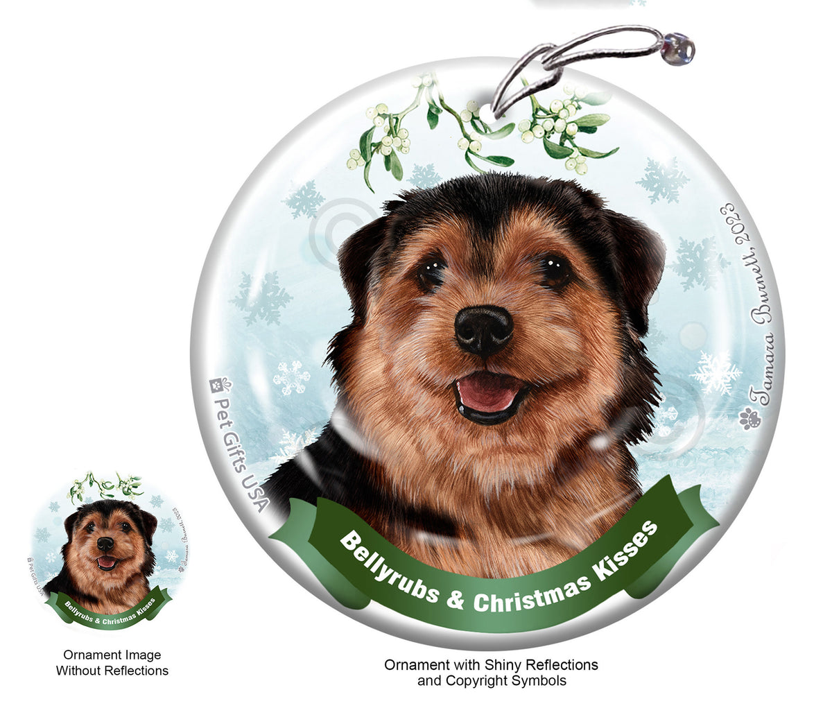 Norfolk Terrier Bellyrubs and Christmas Kisses Ornament