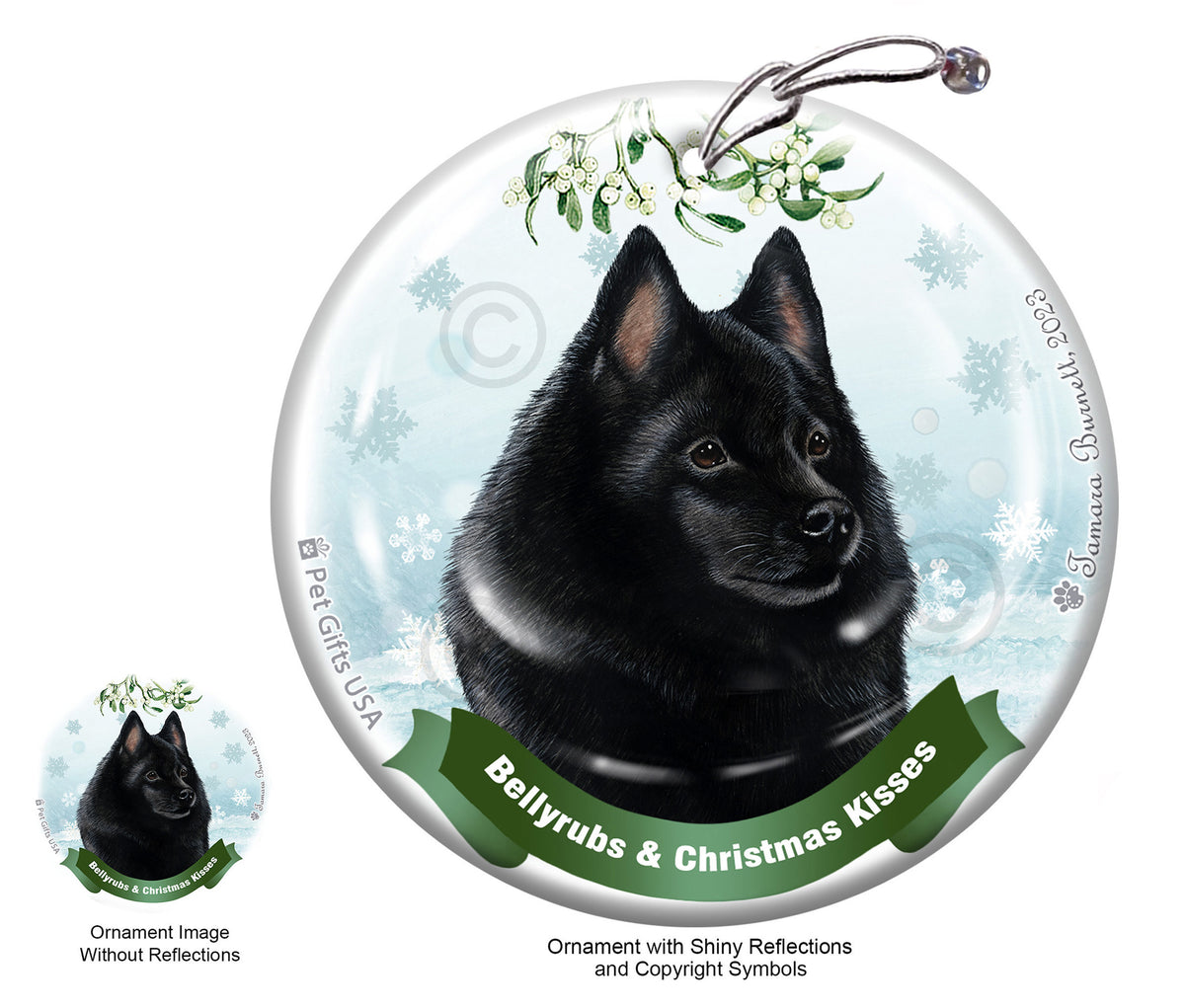 Schipperke Bellyrubs and Christmas Kisses Ornament