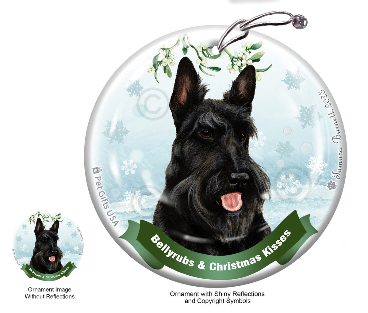 Scottish Terrier Bellyrubs and Christmas Kisses Ornament