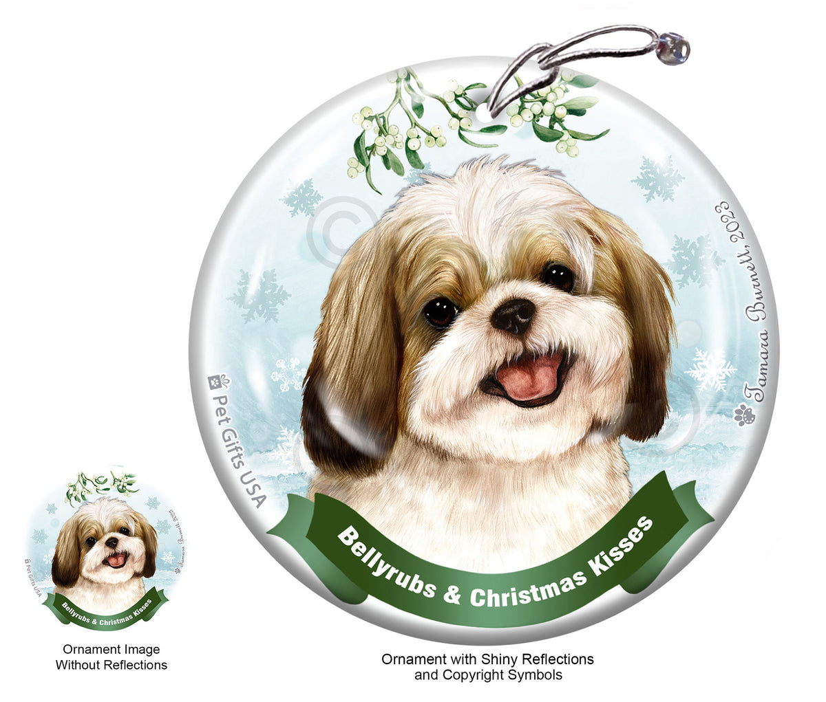 Shih Tzu Gold and White Ornament