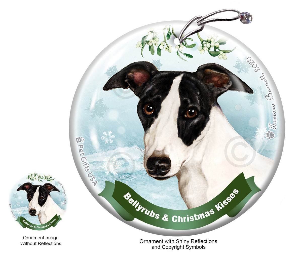 Whippet Bellyrubs and Christmas Kisses Ornament