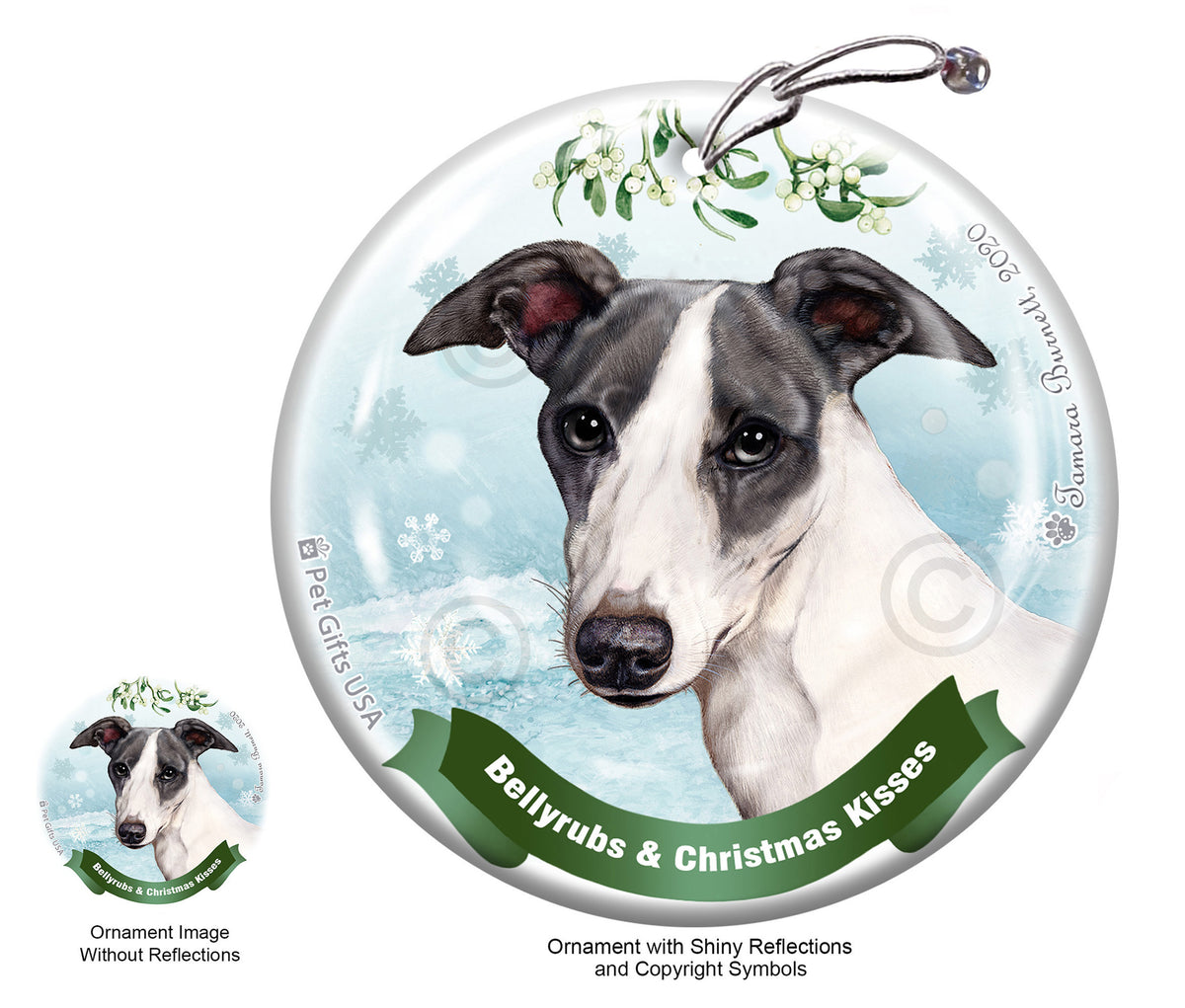 Whippet Blue and White Ornament
