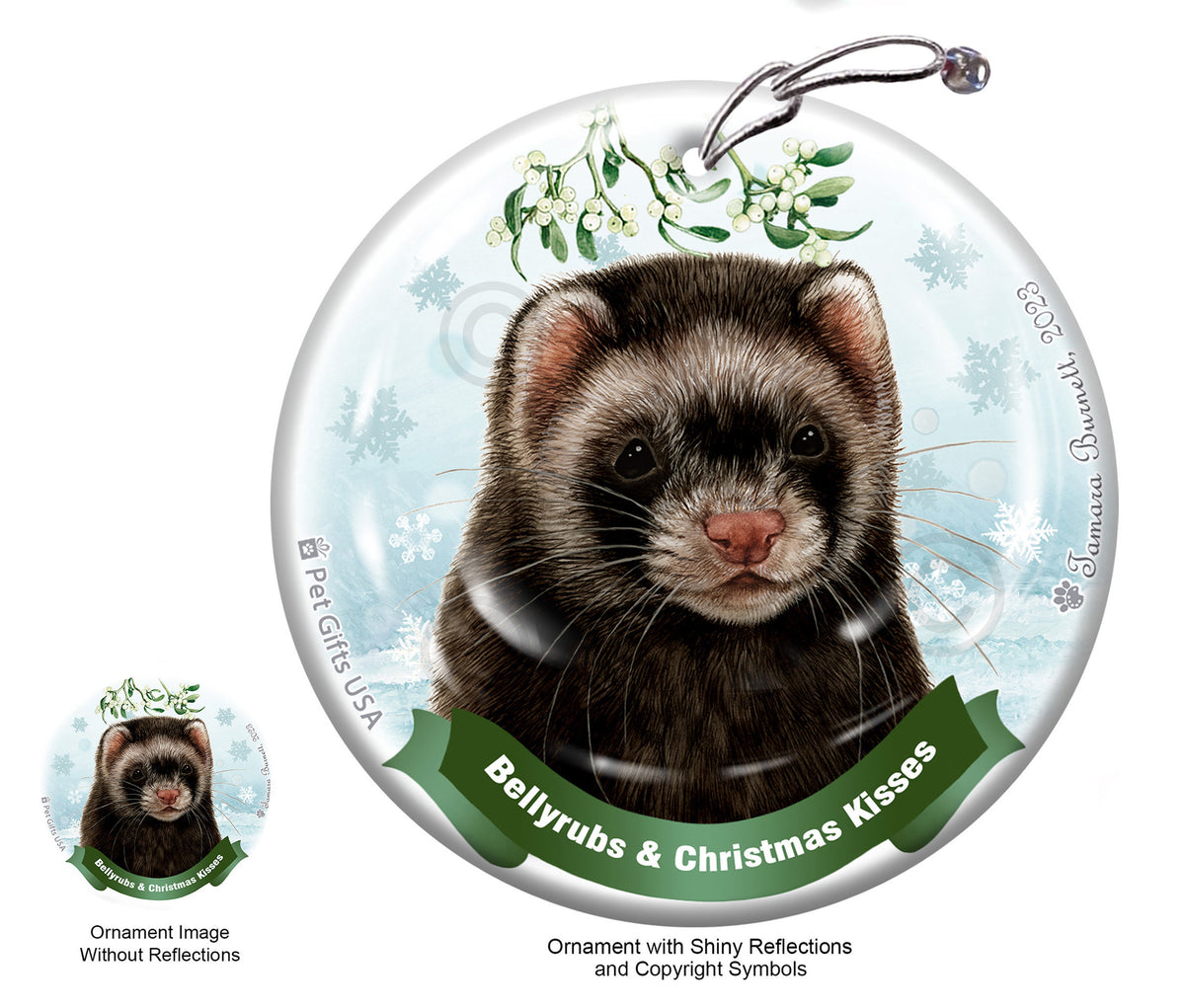 Ferret Bellyrubs and Christmas Kisses Ornament