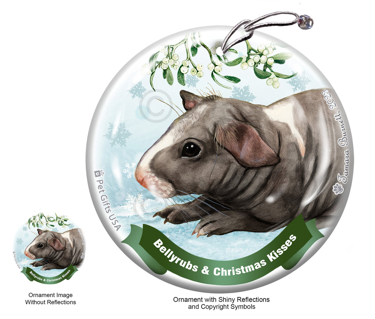 Guinea Pig Skinny Hairless Bellyrubs and Christmas Kisses Ornament