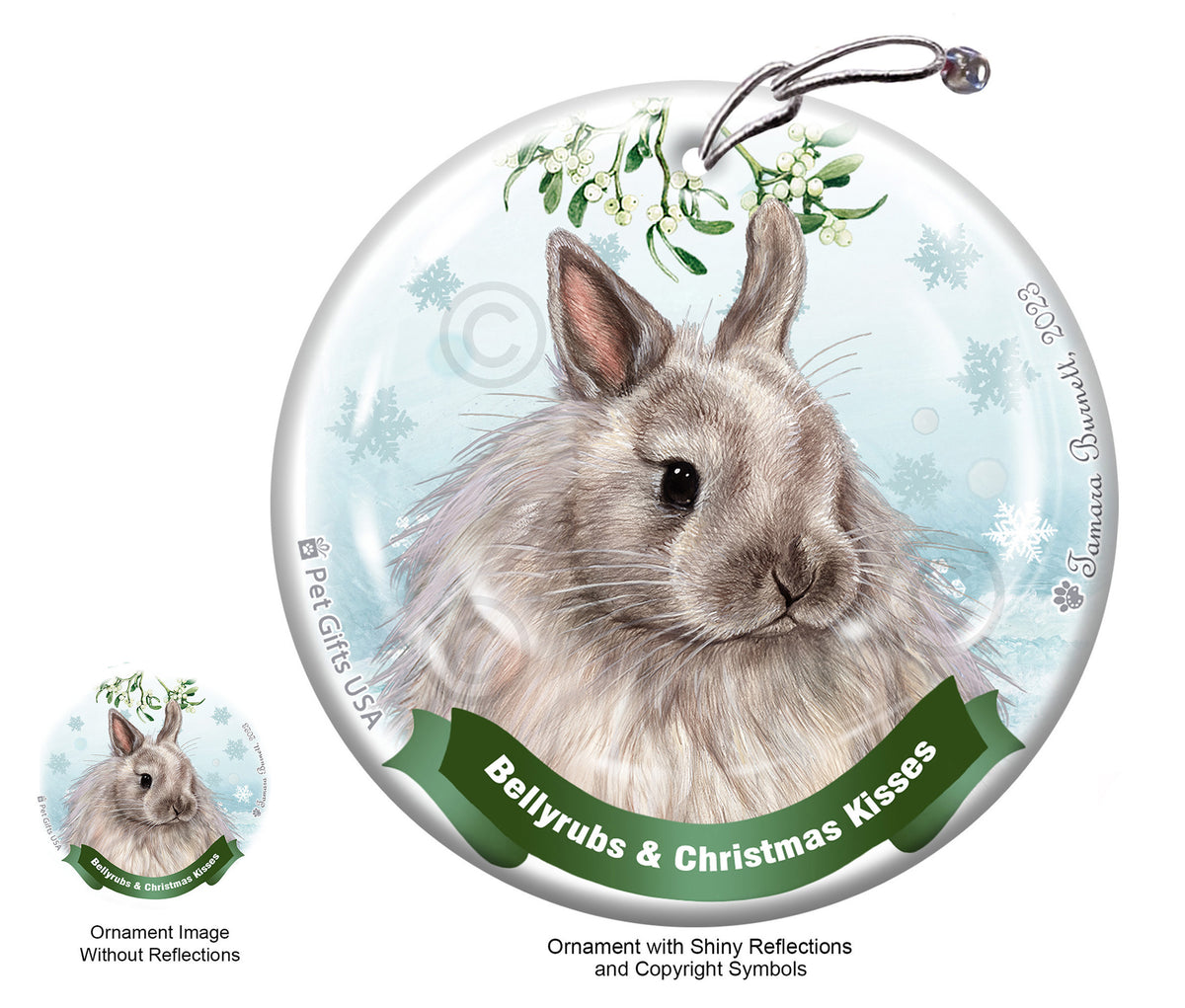Rabbit Jersey Wooley Bellyrubs and Christmas Kisses Ornament