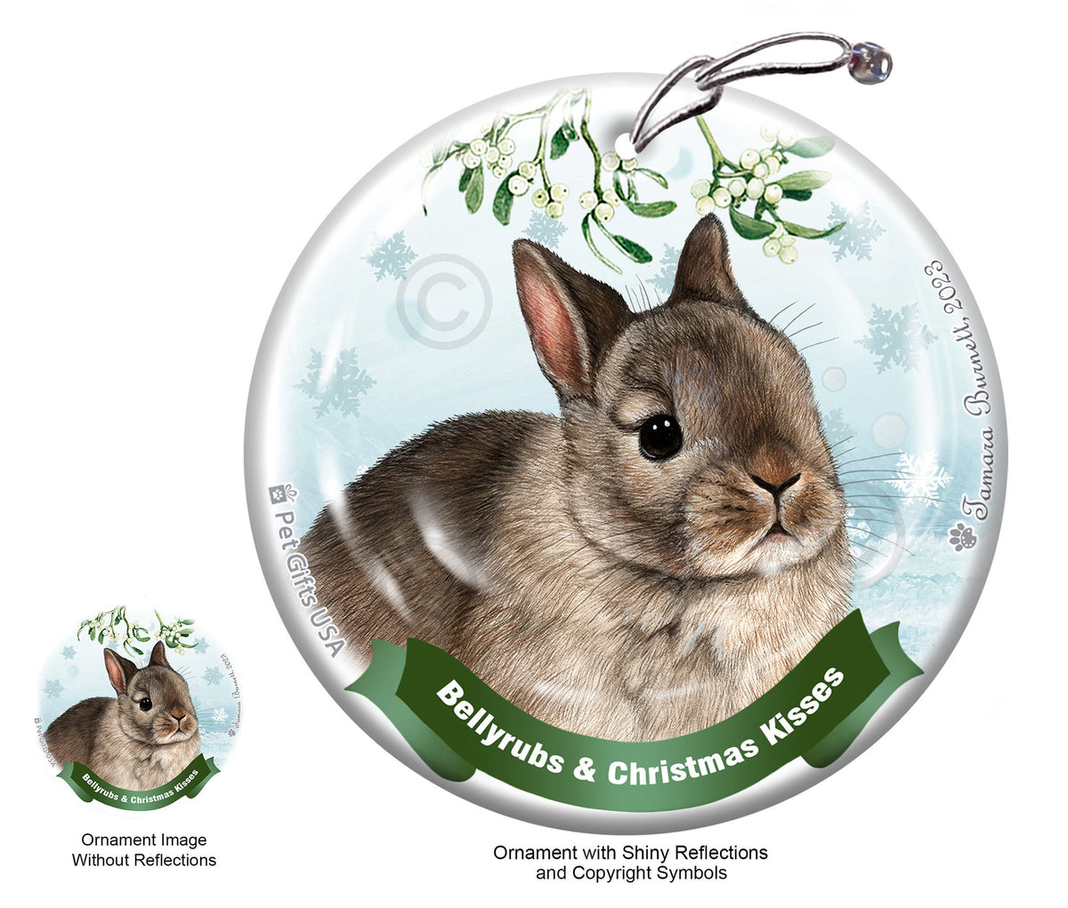 Rabbit Netherland Dwarf Bellyrubs and Christmas Kisses Ornament