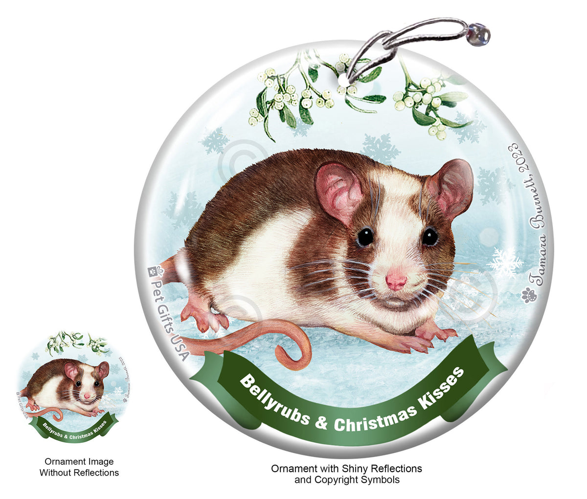 Fancy Rat Brown and White Pied Ornament