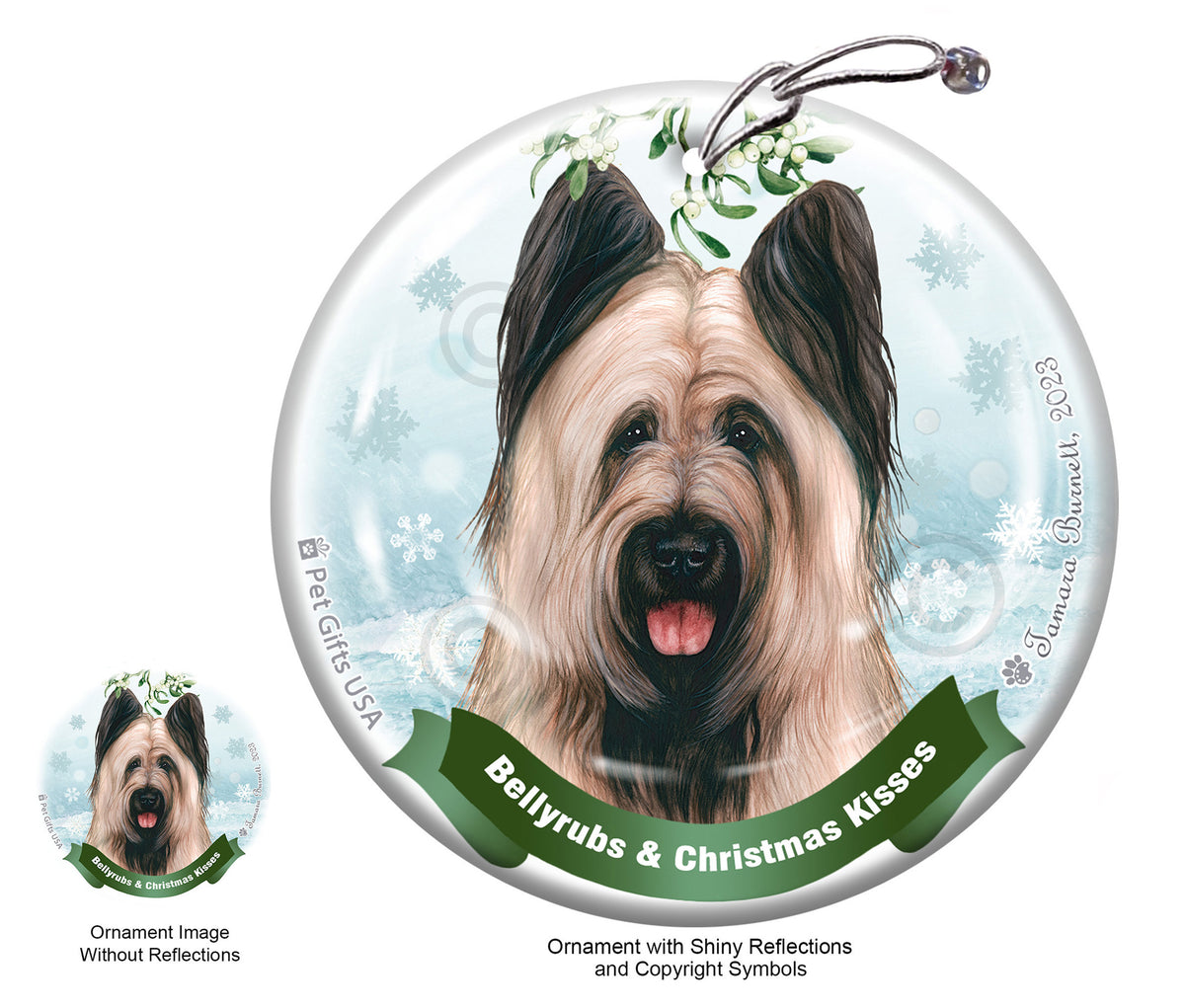 Briard Light Fawn Bellyrubs and Christmas Kisses Ornament