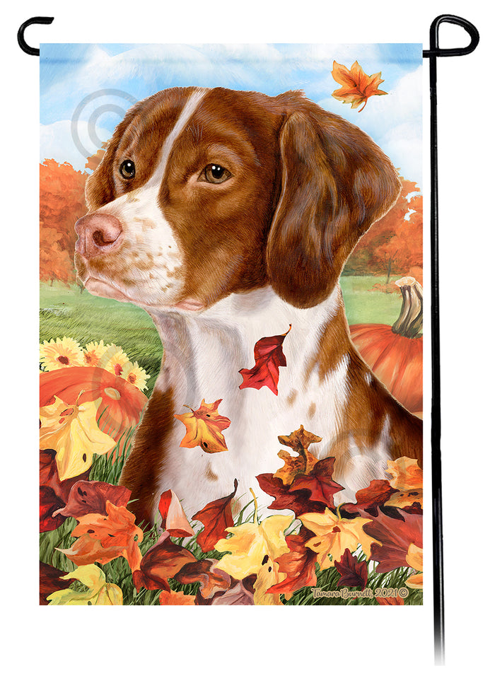 Brittany Spaniel Falling Leaves Garden Flags
