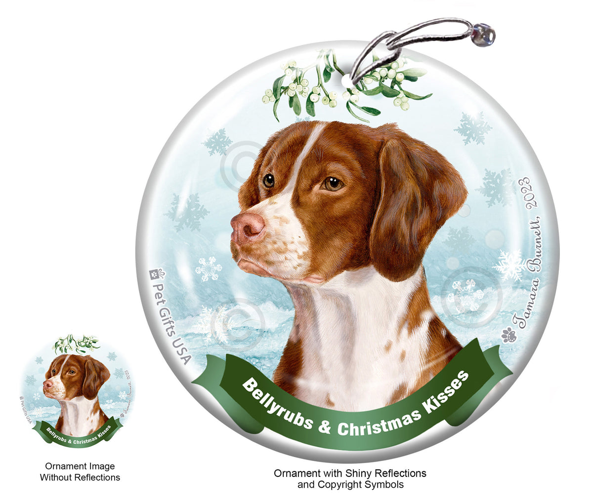 Brittany Spaniel Orange and White Ornament