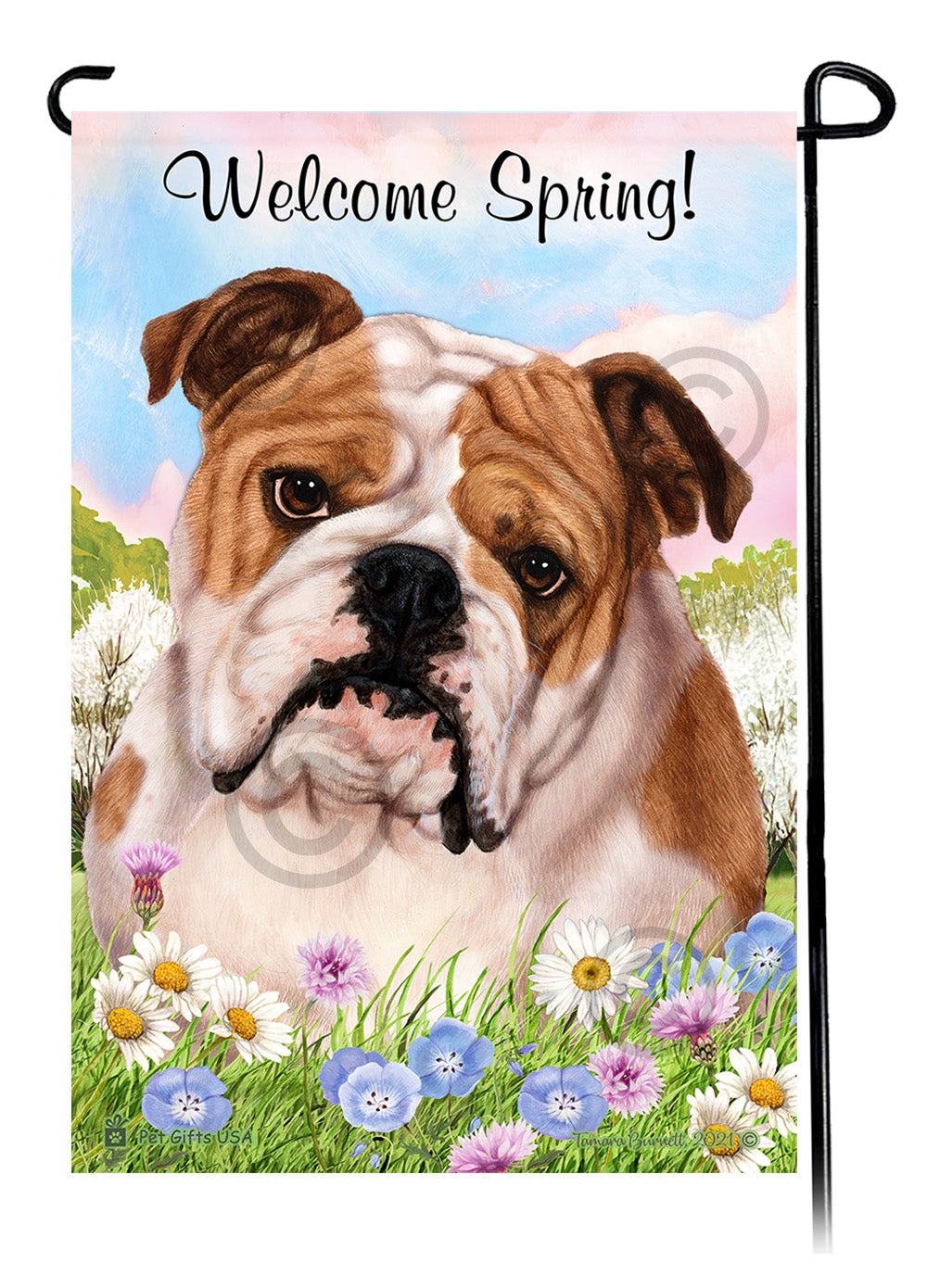 English Bulldog Welcome Spring Garden Flags