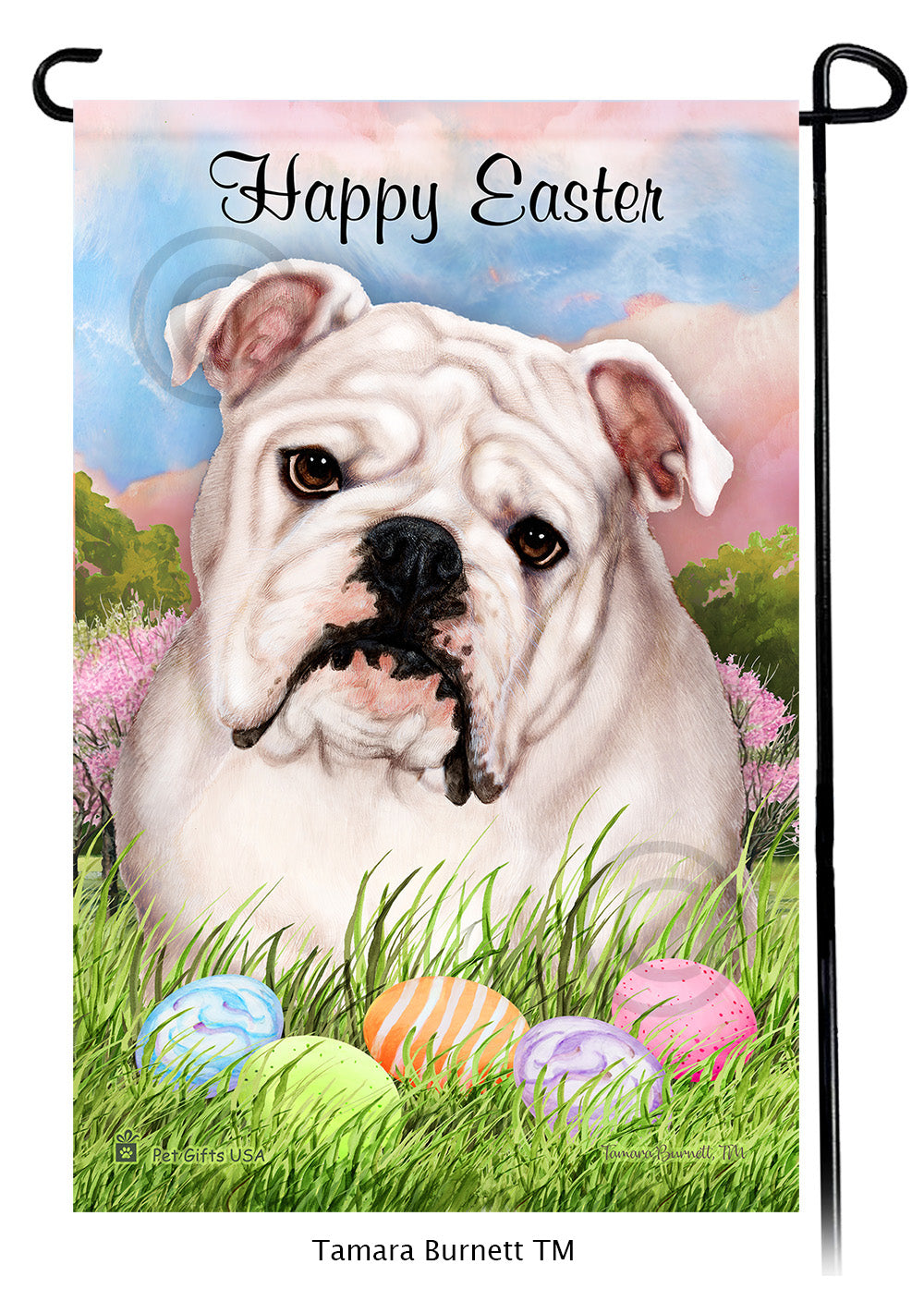 English Bulldog Happy Easter Garden Flags