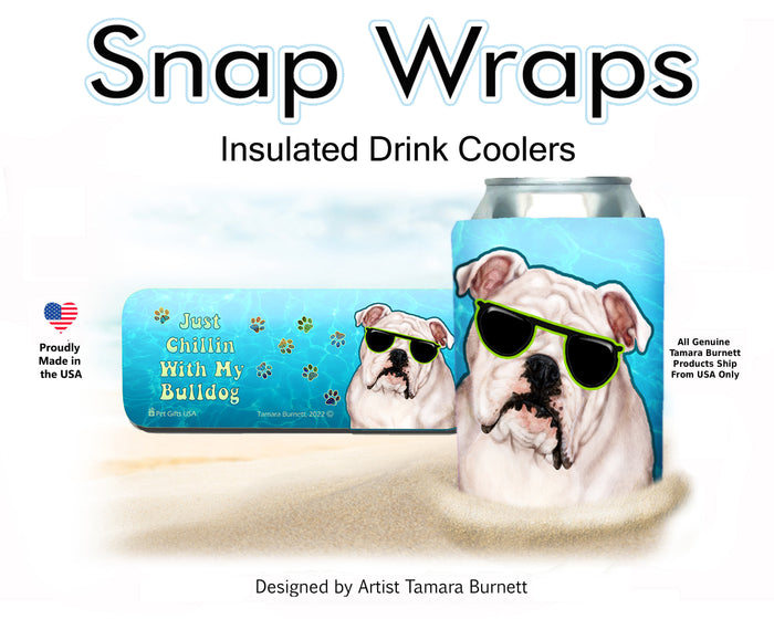English Bulldog White Snap Wrap Cozy