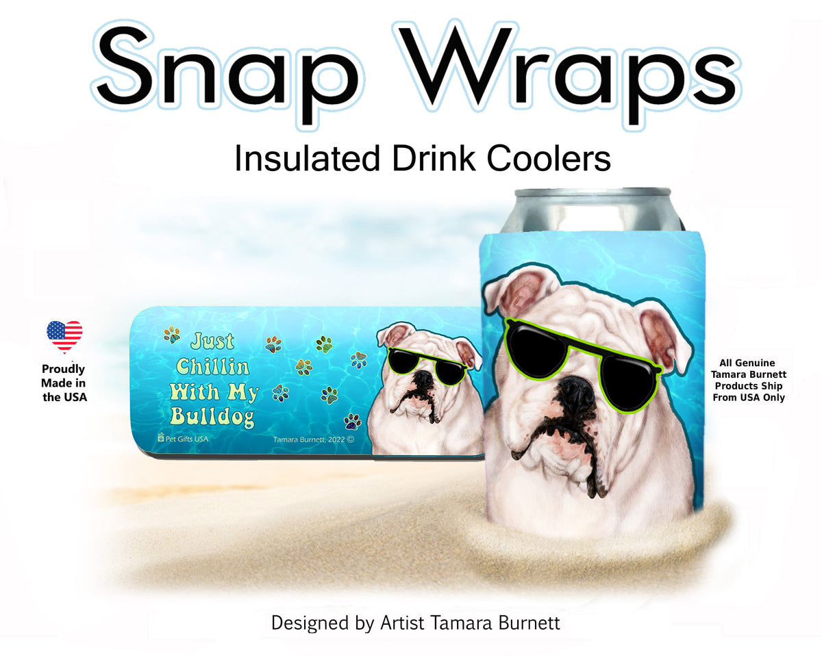 English Bulldog White Snap Wrap Cozy