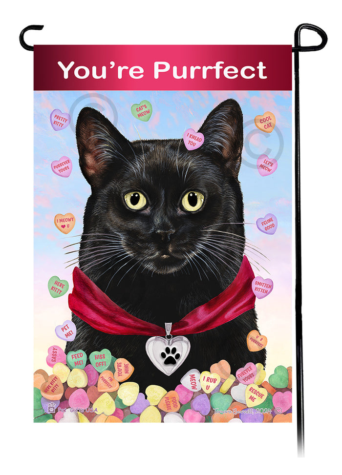 Black Shorthair Cat Valentine Sweetheart Garden Flags