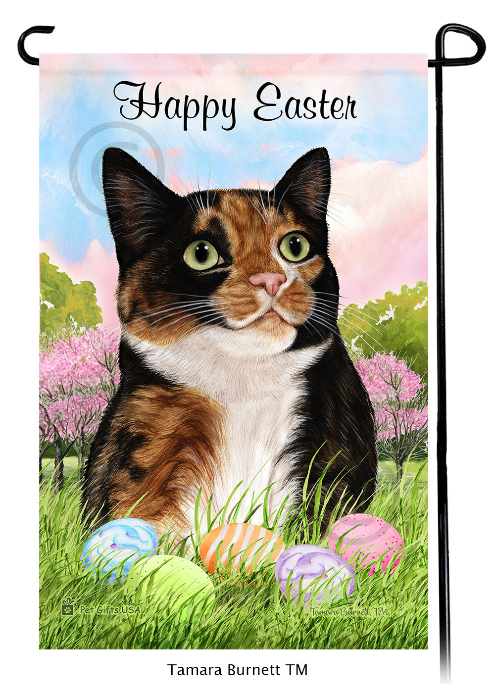 Calico Cat Happy Easter Garden Flags