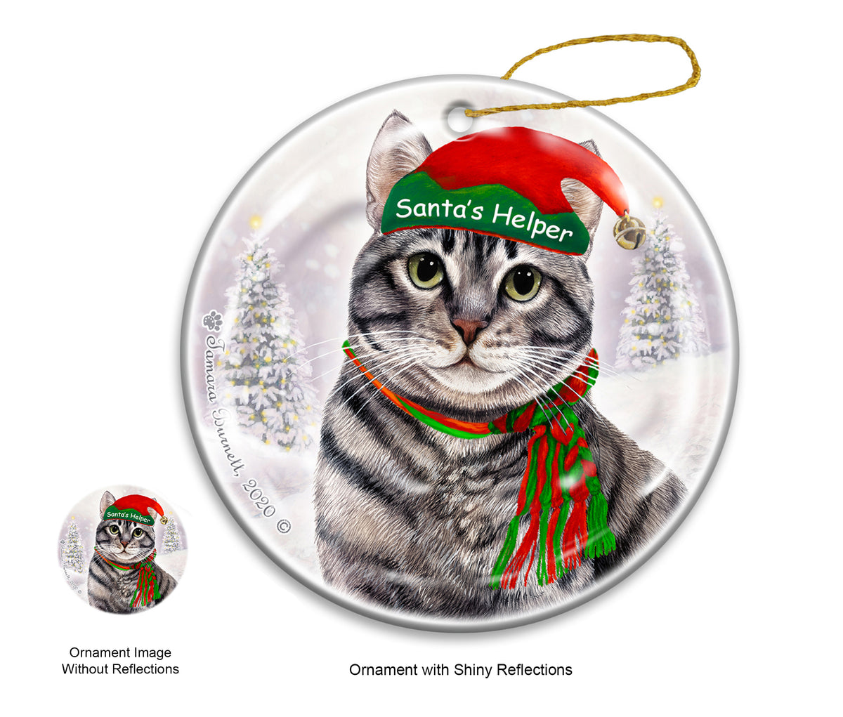 Silver Tabby Cat - Santa's Helper Ornament