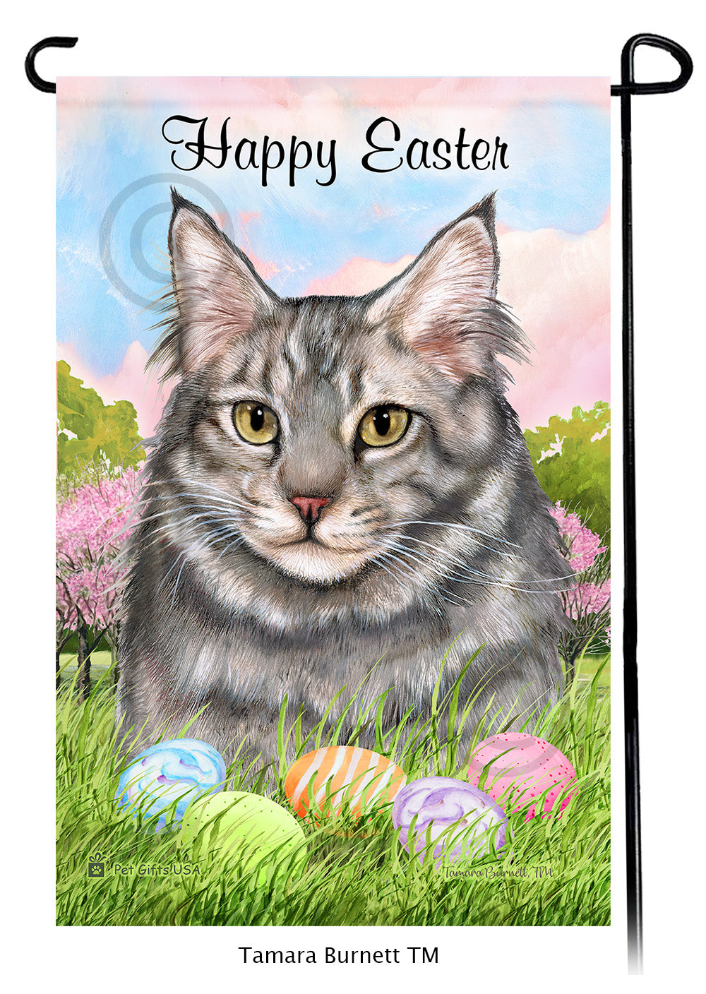 Maine Coon Cat Happy Easter Garden Flags