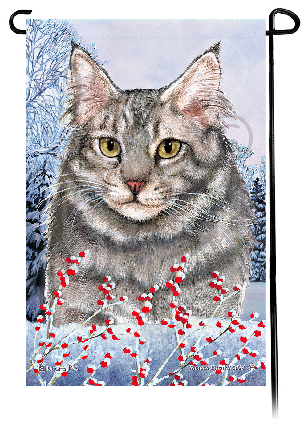Maine Coon Cat Winterberries Garden Flags