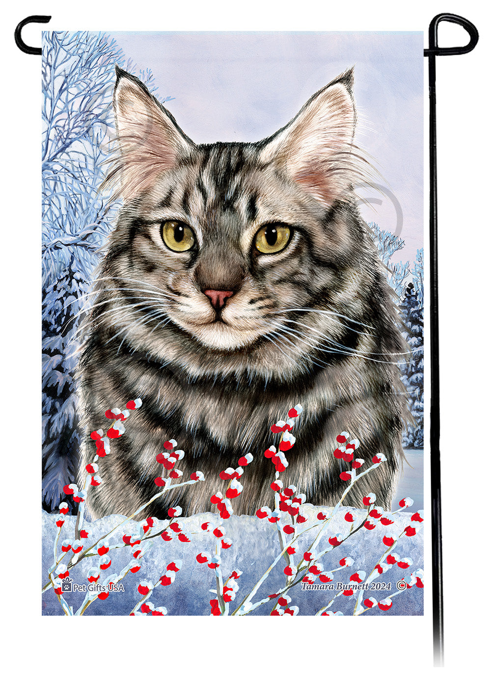 Maine Coon Cat Winterberries - Garden Flag