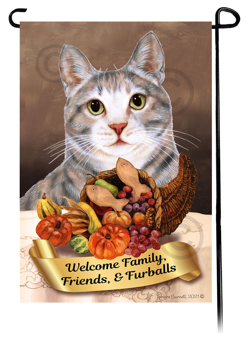 Tortoiseshell Cat Thanksgiving Garden Flags