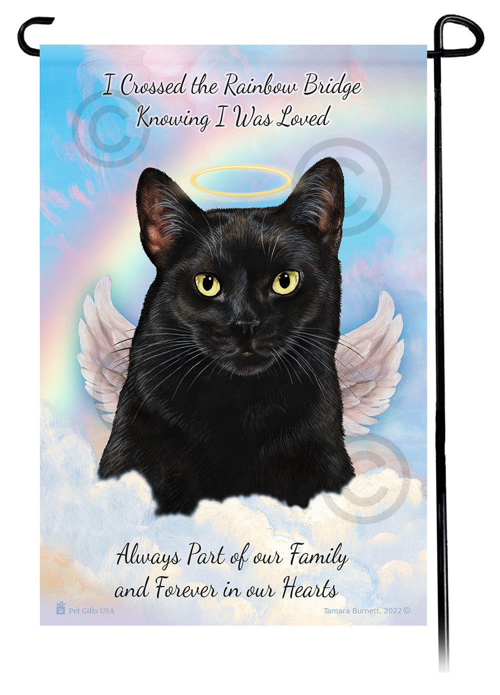 Black & White Shorthair Cat Memorial Garden Flags