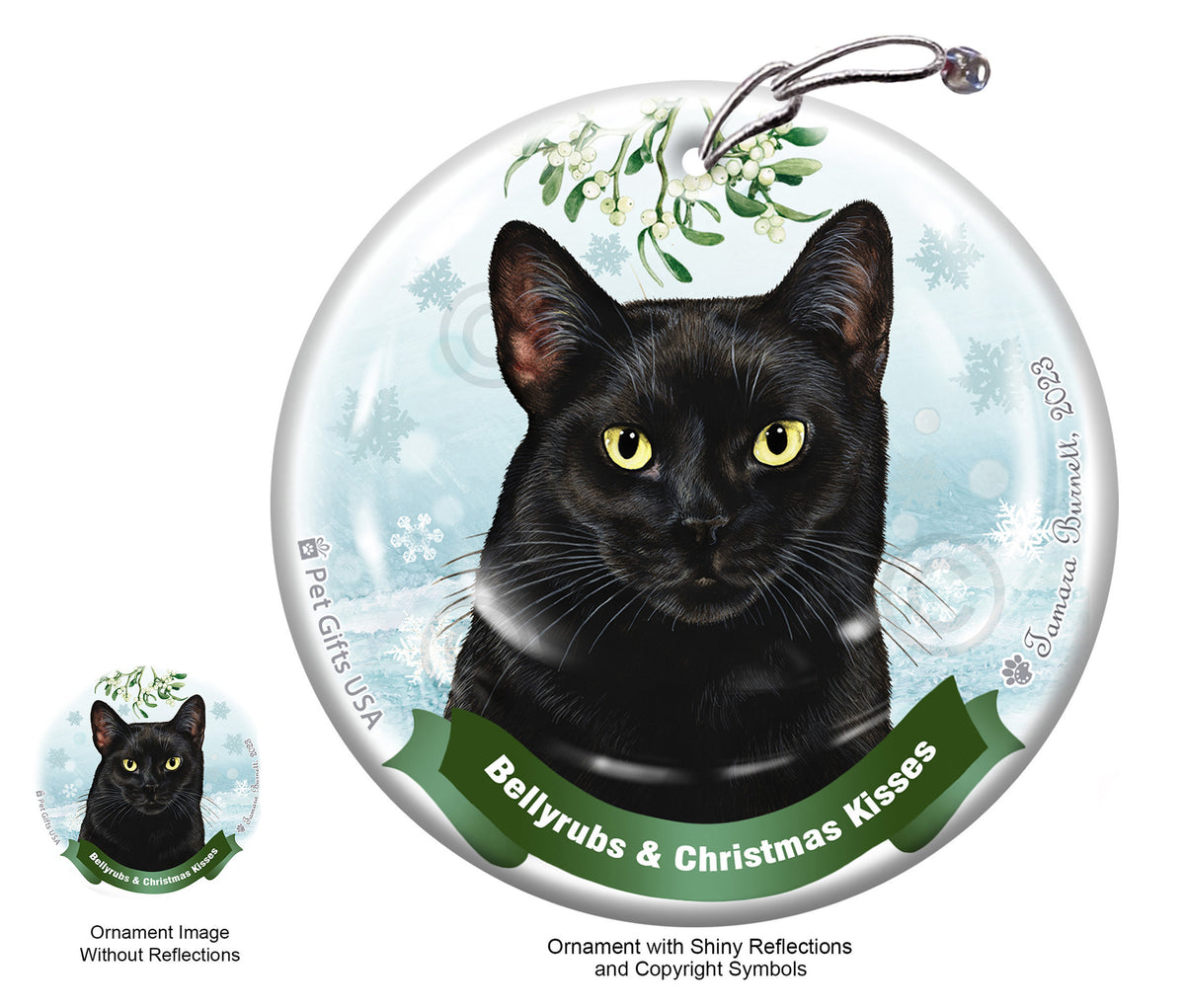 Black Cat Bellyrubs and Christmas Kisses Ornament