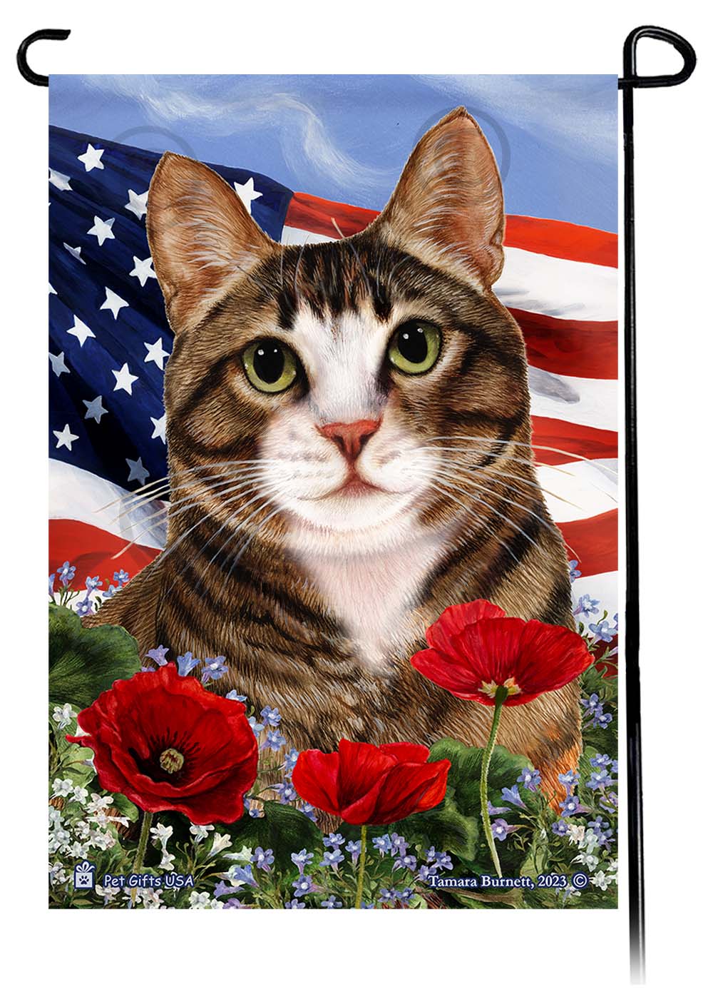 Tuxedo Cat Patriotic Flowers - Garden Flag
