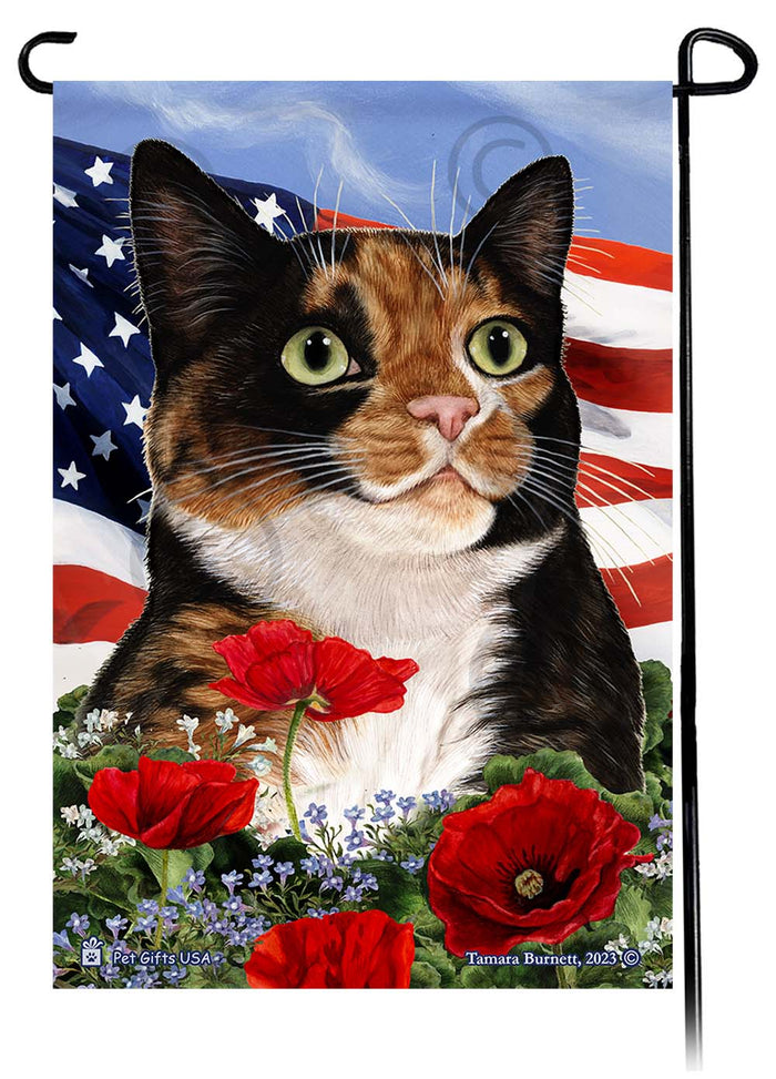 Calico Cat Patriotic Flowers Garden Flags