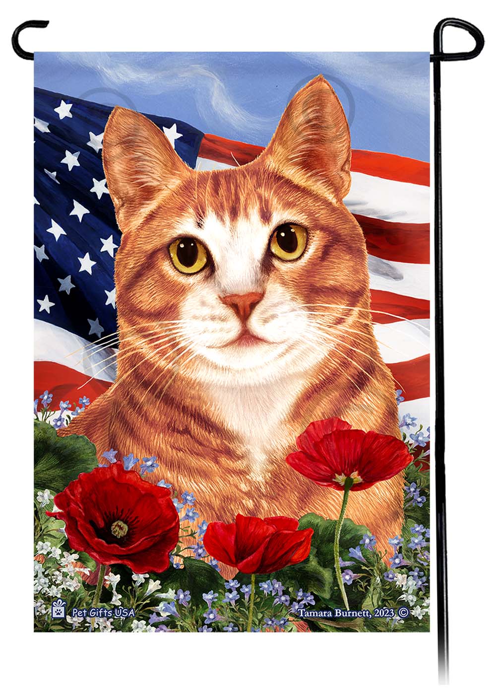 Tuxedo Cat Patriotic Flowers - Garden Flag