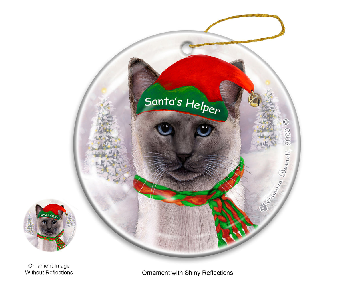 Siamese Blue Point Cat - Santa's Helper Ornament