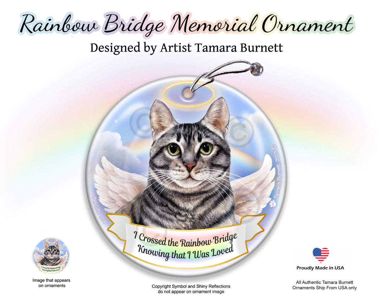 Silver Tabby Cat Rainbow Bridge Memorial Ornament