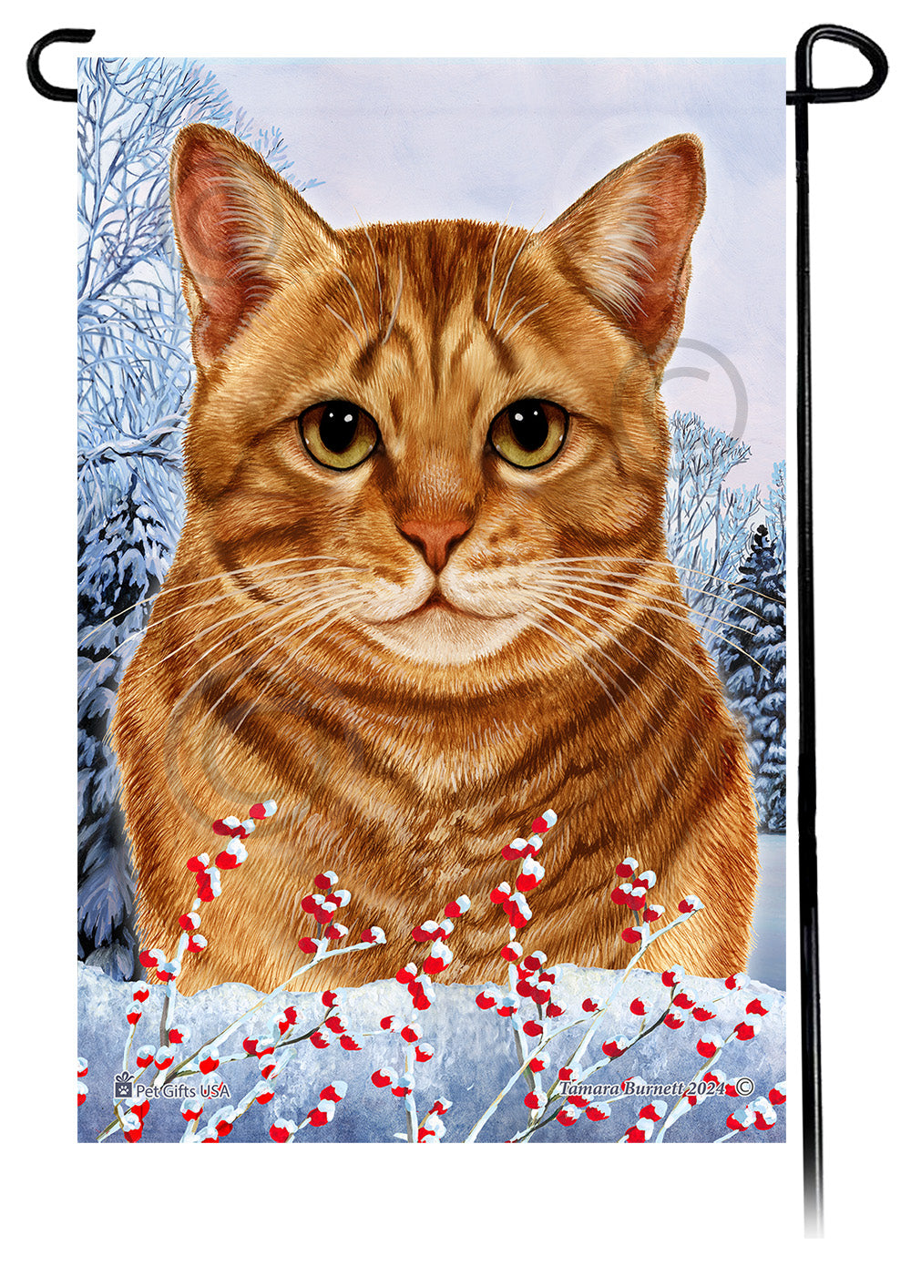 Tabby Cat Winterberries - Garden Flag