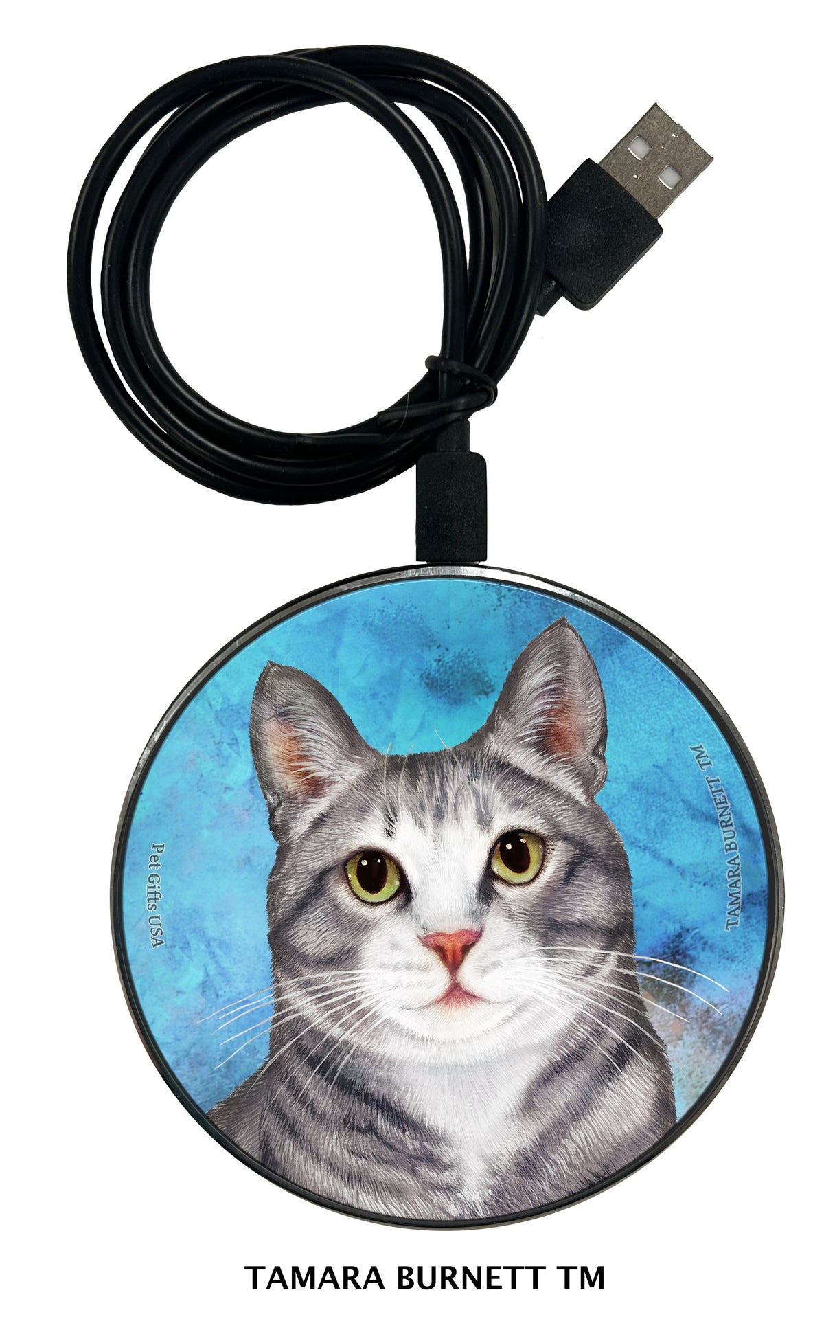 Tuxedo Cat Blue and White Tabby Zoomies Wireless Charger