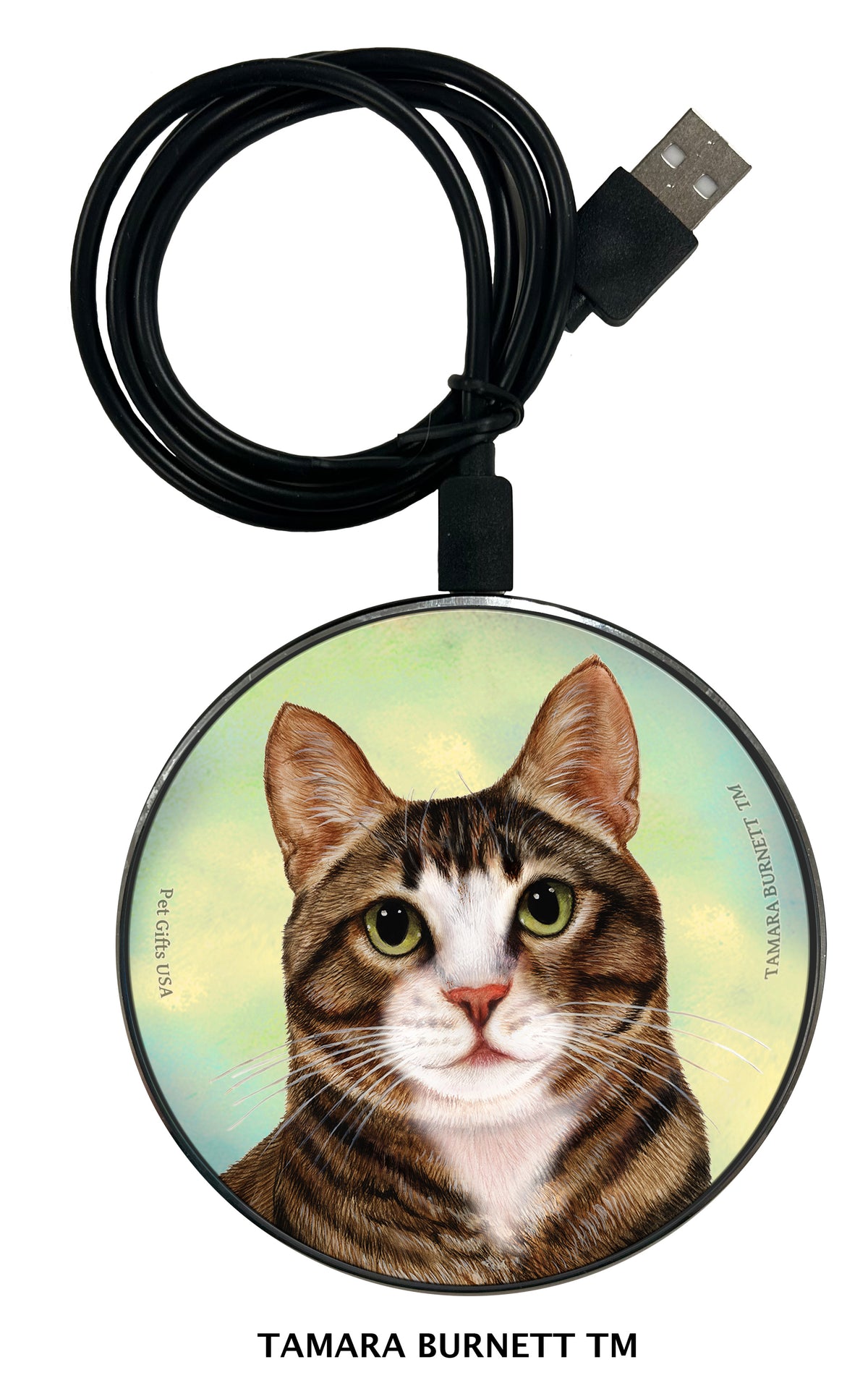 Tuxedo Cat Brown and White Tabby Zoomies Wireless Charger