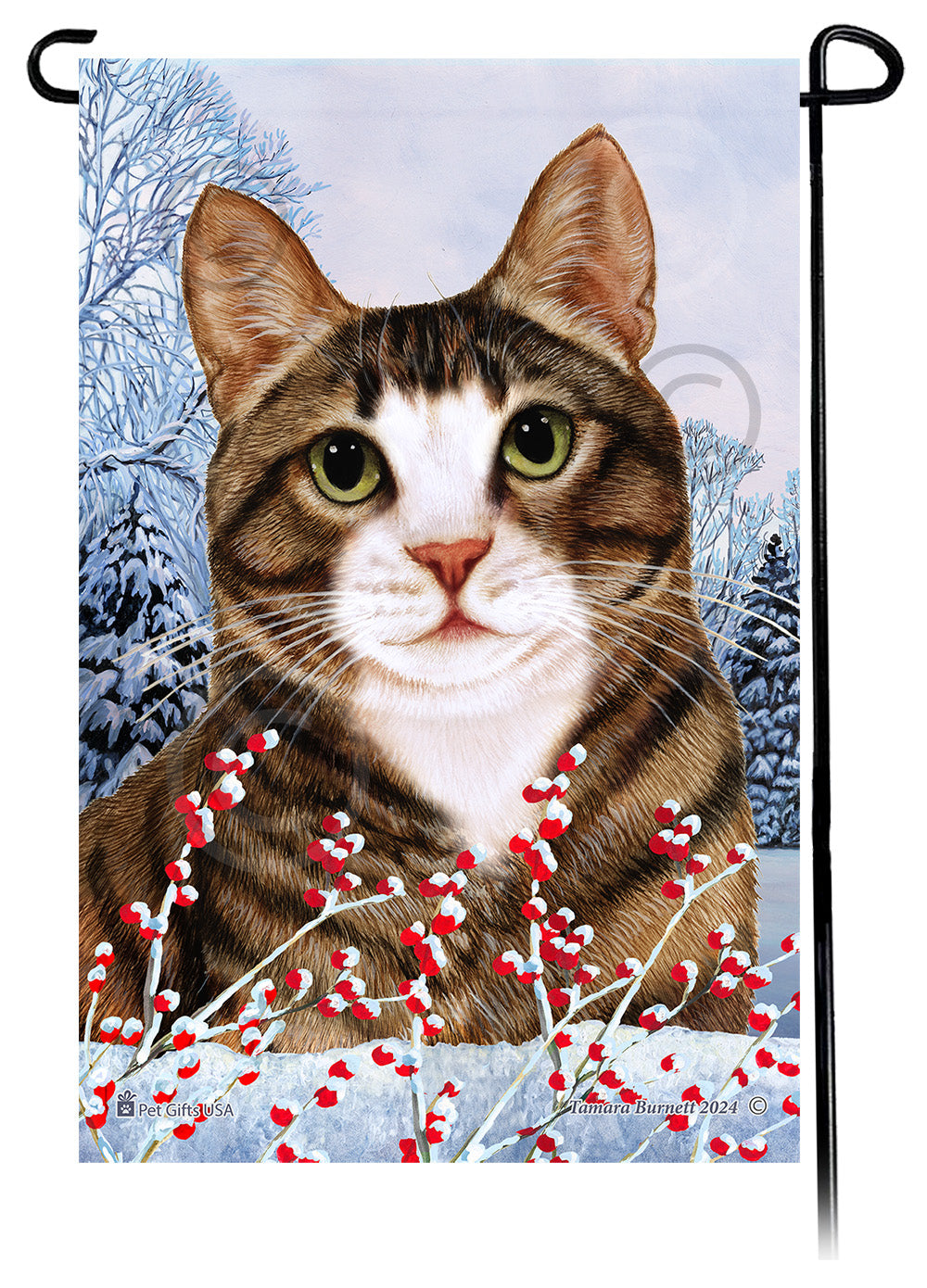 Tabby Cat Winterberries - Garden Flag