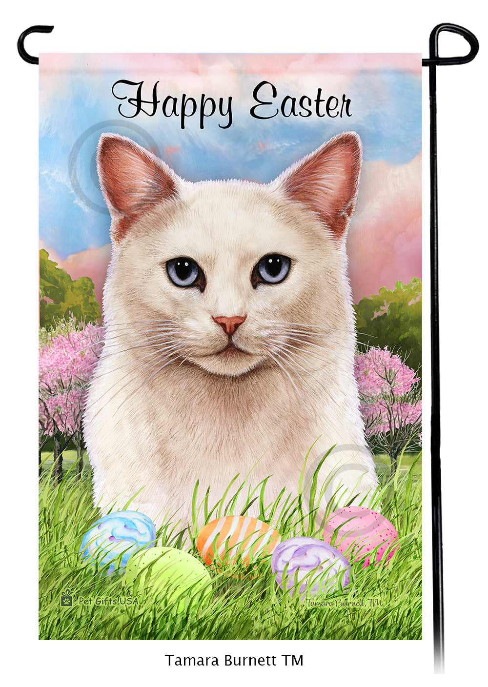 White Shorthair Cat Happy Easter Garden Flags