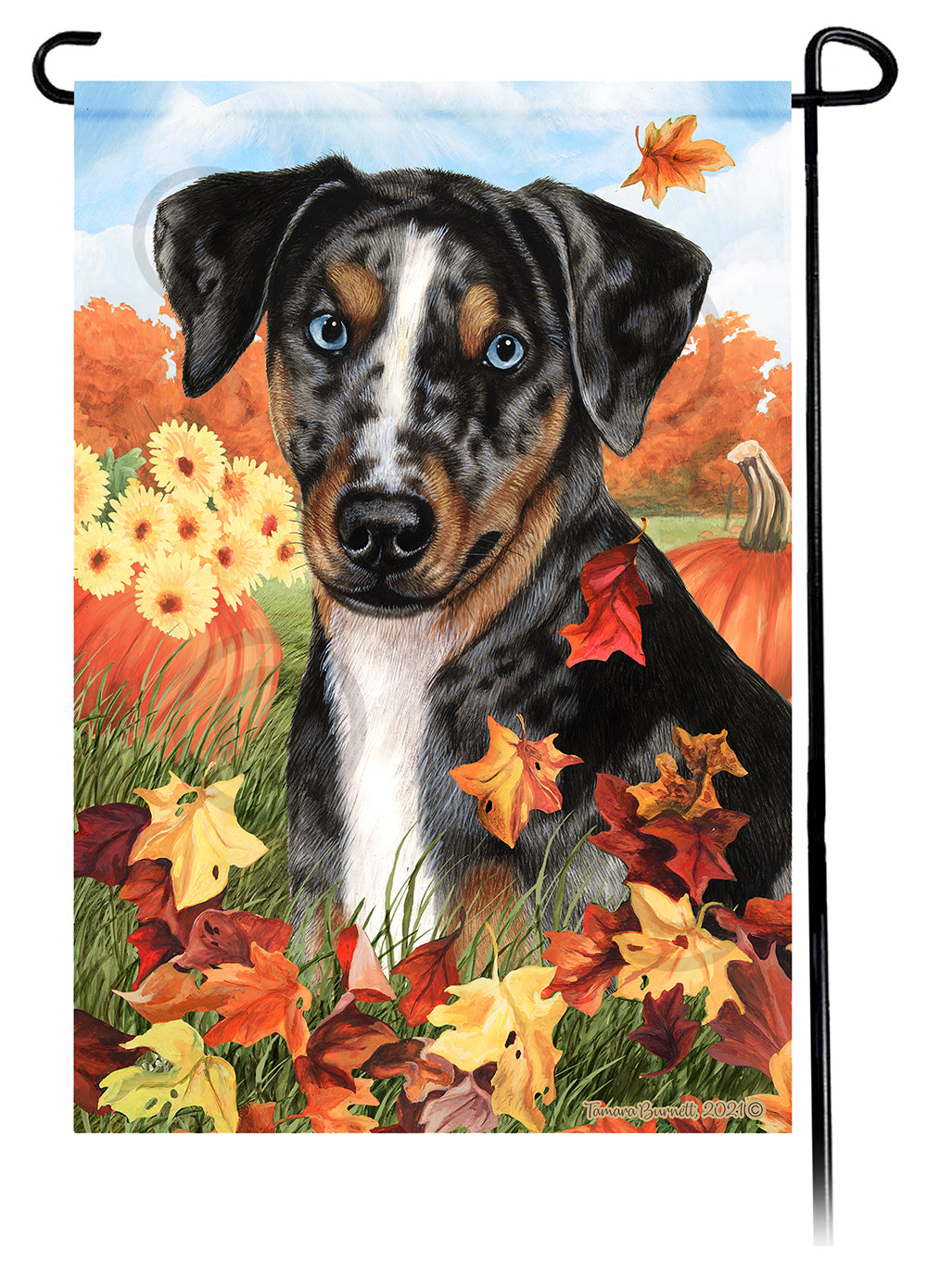 Catahoula Leopard Dog Falling Leaves Garden Flags