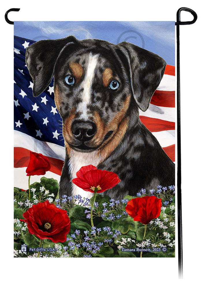 Catahoula Leopard Dog Patriotic Flowers Garden Flags