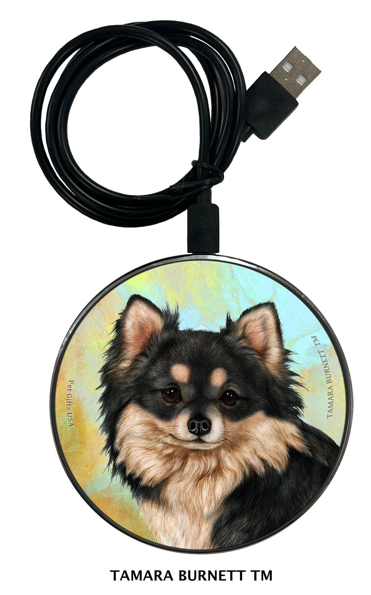 Chihuahua Longhair Black and Tan Zoomies Wireless Charger