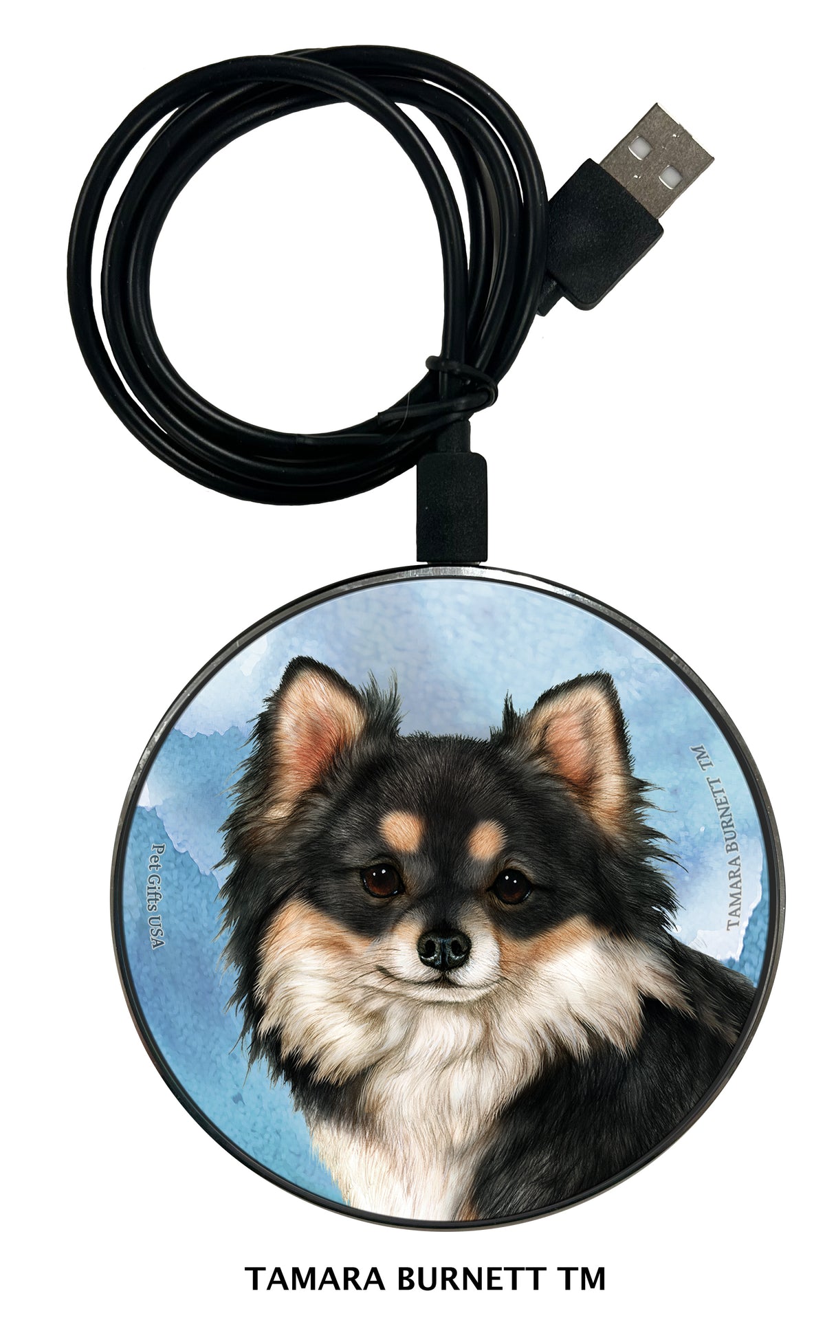 Chihuahua Longhair Tri-Color Zoomies Wireless Charger