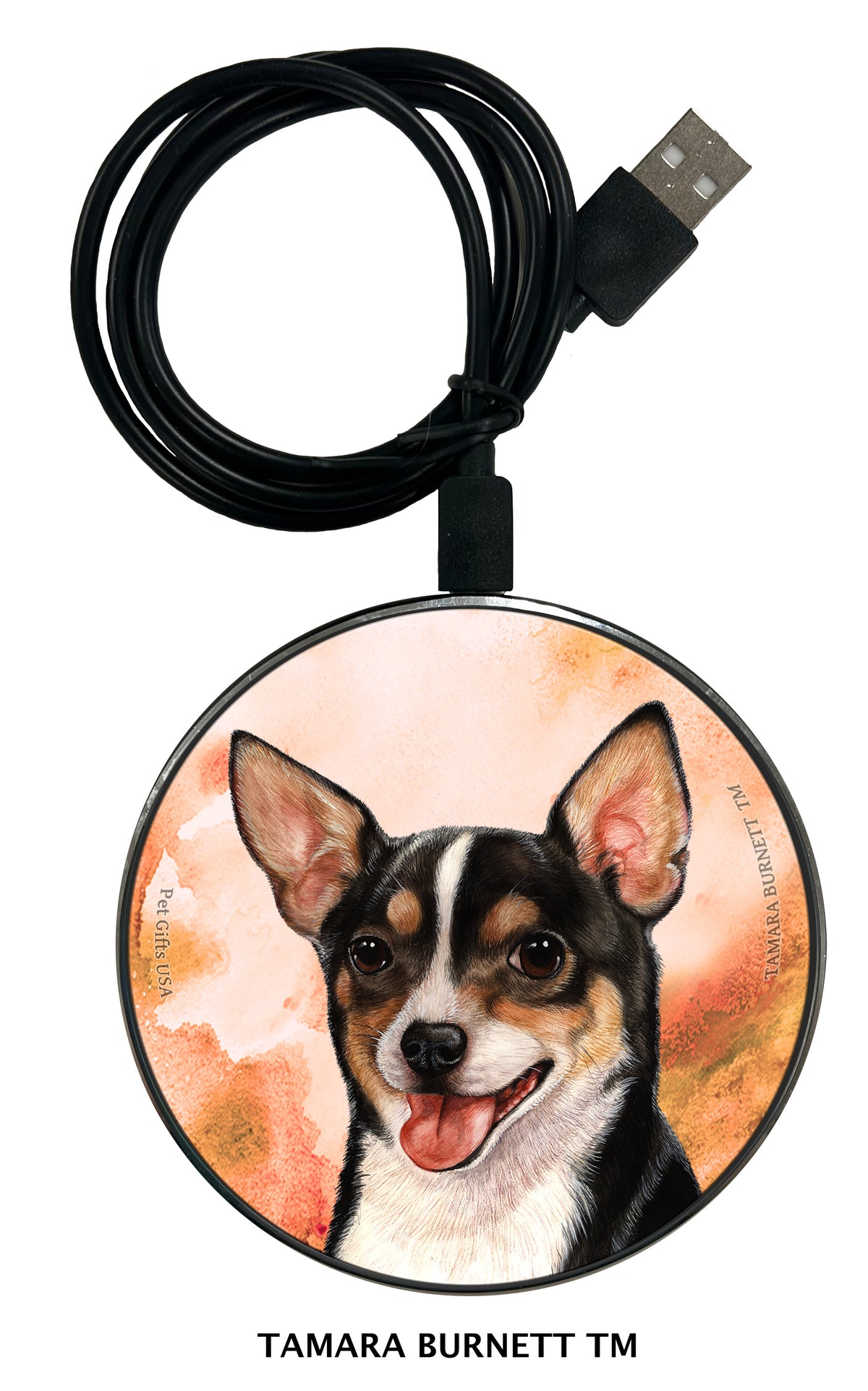 Chihuahua Shorthair Black Tri-Color Zoomies Wireless Charger