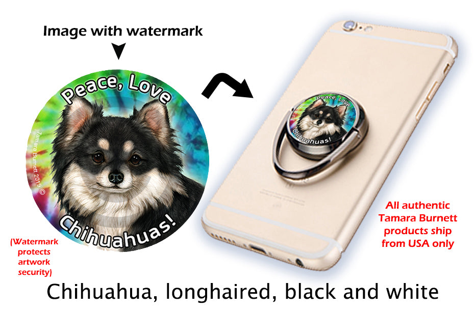 Long-Haired Chihuahua Black and White Phone Stand