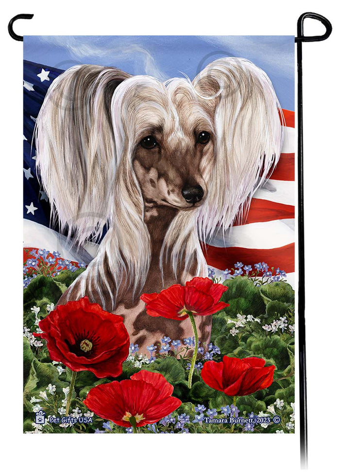 Chinese Crested Patriotic Flowers Garden Flags