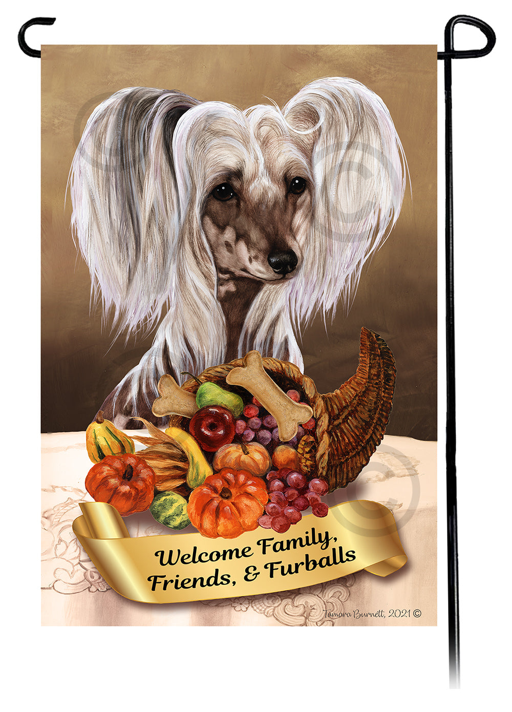 Chinese Crested Thanksgiving Garden Flags
