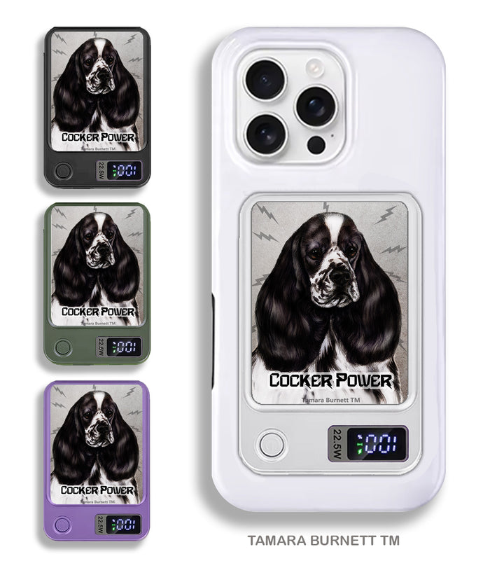 Cocker Spaniel Black and White Parti Phone Bank Wireless Charger