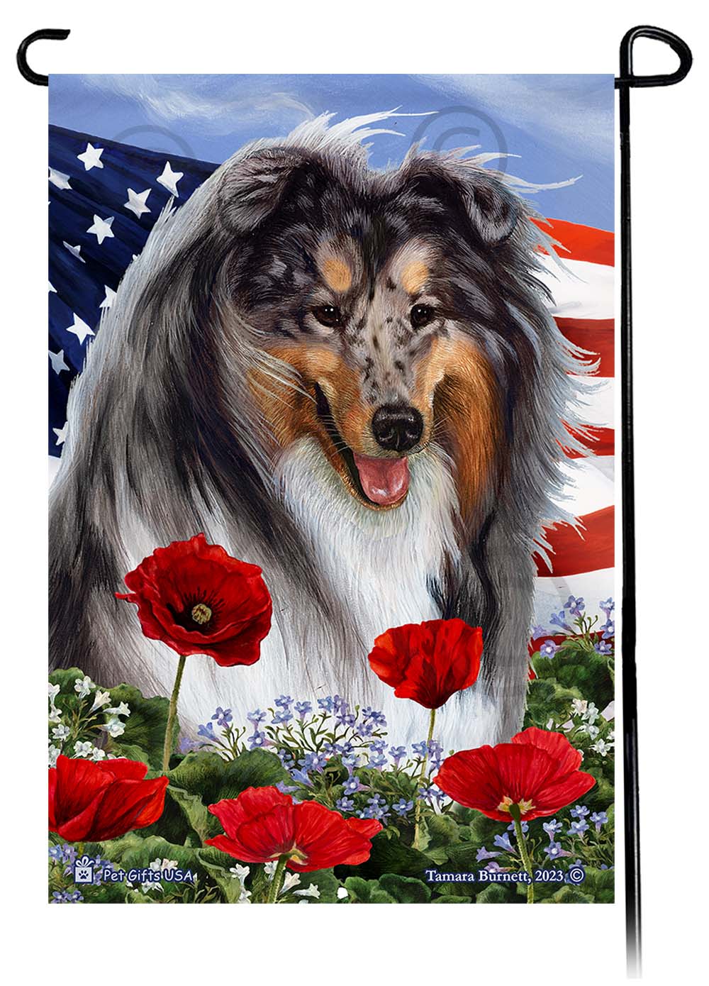 Collie Patriotic Flowers Garden Flags