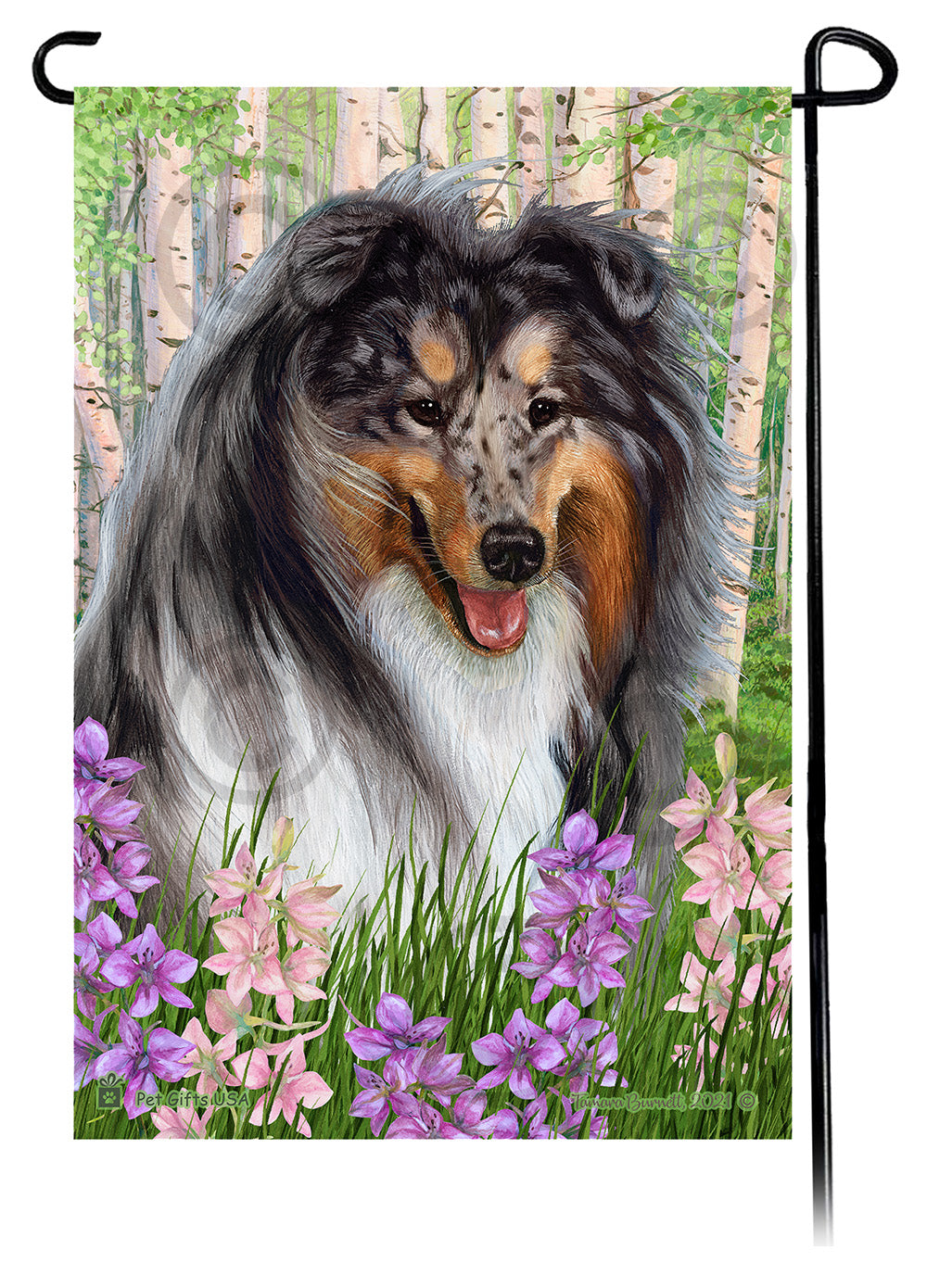 Collie Spring Flowers - Garden Flag